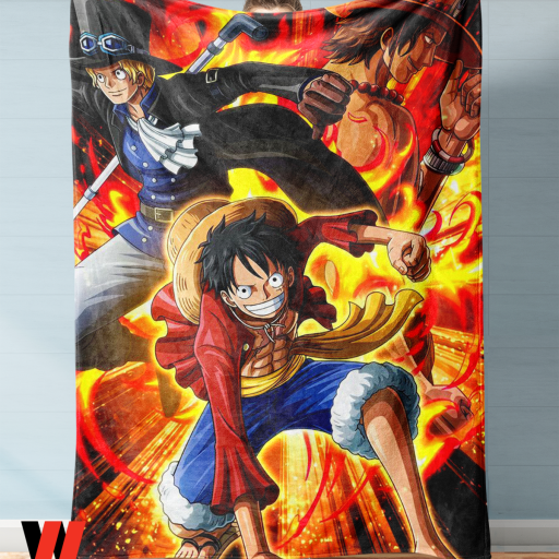 Portgas D Ace Sabo And Luffy One Piece Anime Fleece Blanket, One Piece Merchandise