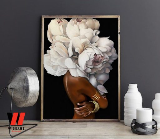 African American Women Black Girl With Flower Pot Head Wall Art Canvas, Black Mothers Day Gifts