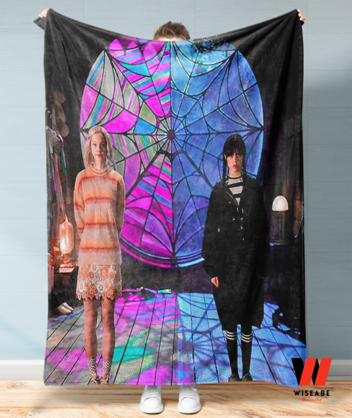 Wednesday Addams And Jenna Ortega Stained Glass Fleece Blanket, Wednesday Addams Merchandise