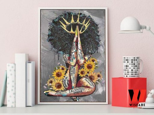 Creative Black Queen With Sunflower Wall Art Poster, Black Mothers Day Gifts