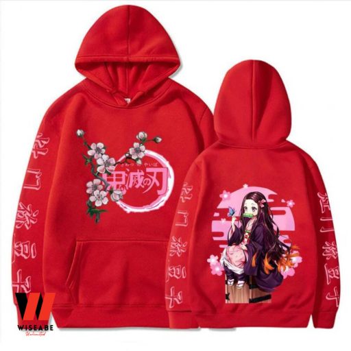 Cheap Japanese Nezuko Sakura Flower Demon Slayer Hoodie, Demon Slayer Gifts