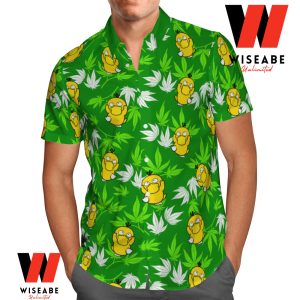 Cheap Green Tropical Leaves Psyduck Pokemon Hawaiian Shirt