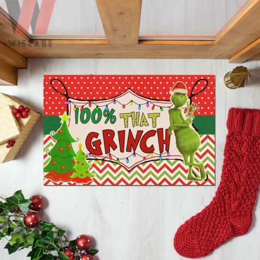 Dr Seuss Grinch Green On Santa Hat 100% That Grinch Doormat