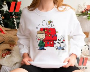 Cheap Charlie Brown Snoopy Sleeping On Dog House Peanuts Christmas Sweatshirt