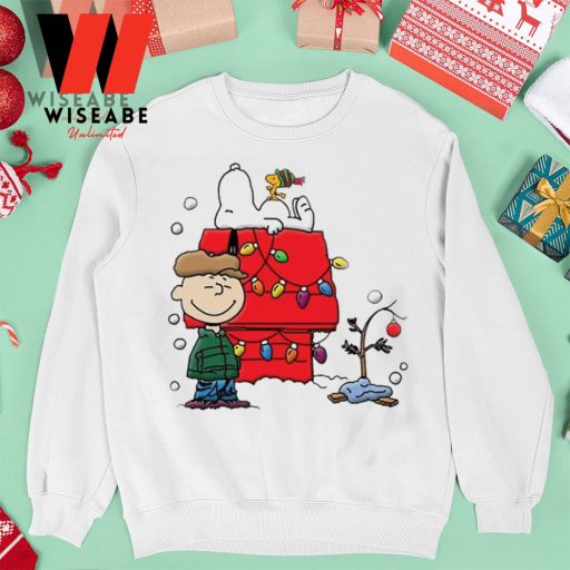 Cheap Charlie Brown Snoopy Sleeping On Dog House Peanuts Christmas Sweatshirt