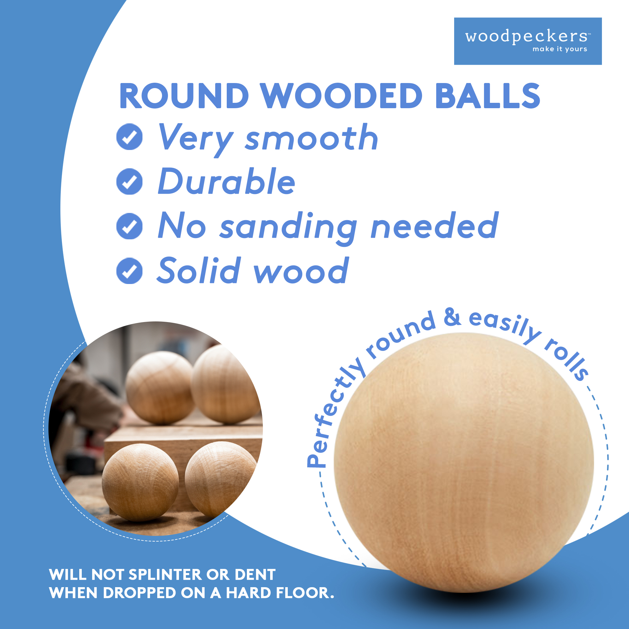 10ct Woodpeckers Crafts, DIY Unfinished Wood 3 Ball, Pack of 10 Natural