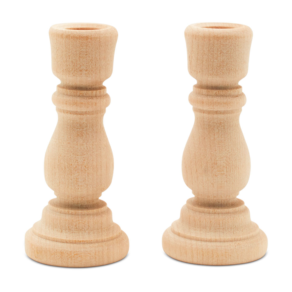 Mini Wood Candlesticks 3 inch 1/2 inch Hole, Unfinished for Crafts | Woodpeckers
