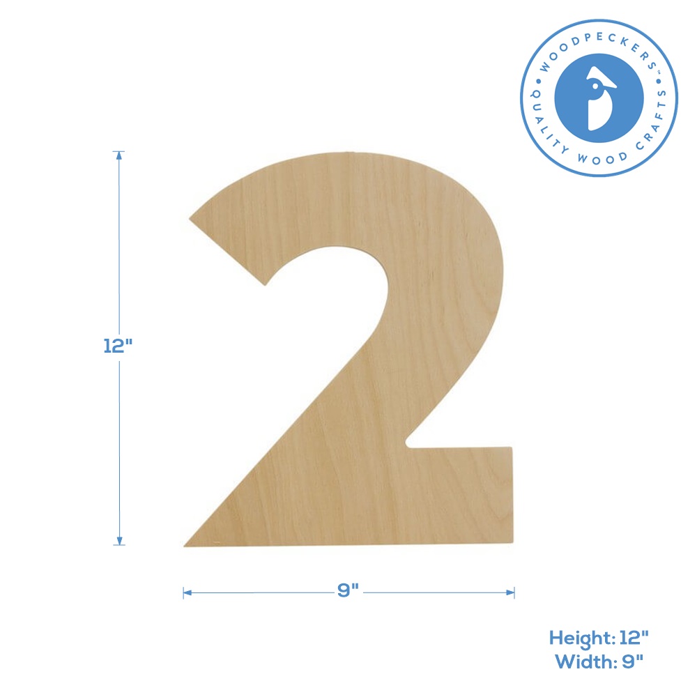 Wooden Number 2, 12 inch, Unfinished Large Wood Numbers for Crafts ...