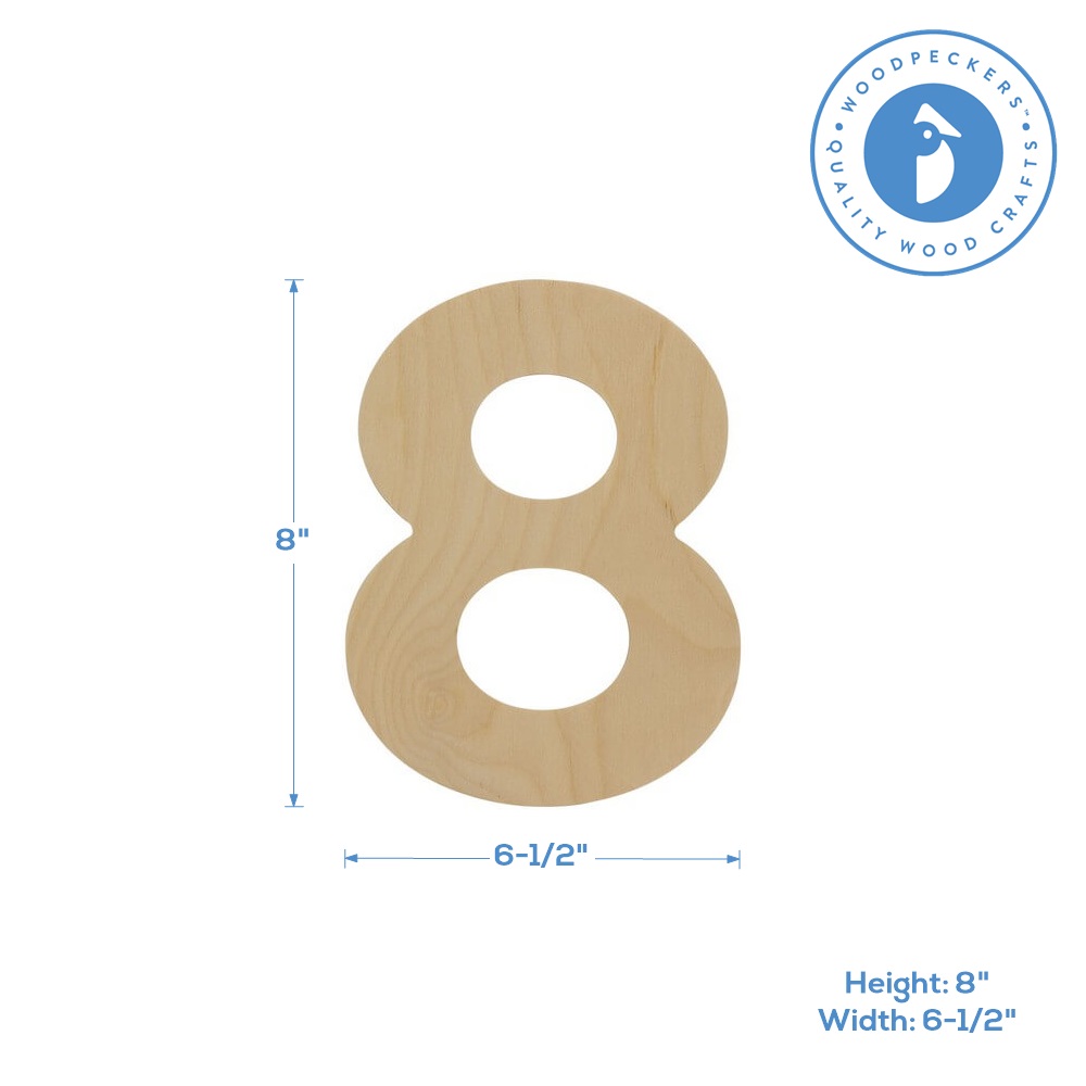 Wooden Number 2, 12 inch or 8 inch, Unfinished Large Wood Numbers