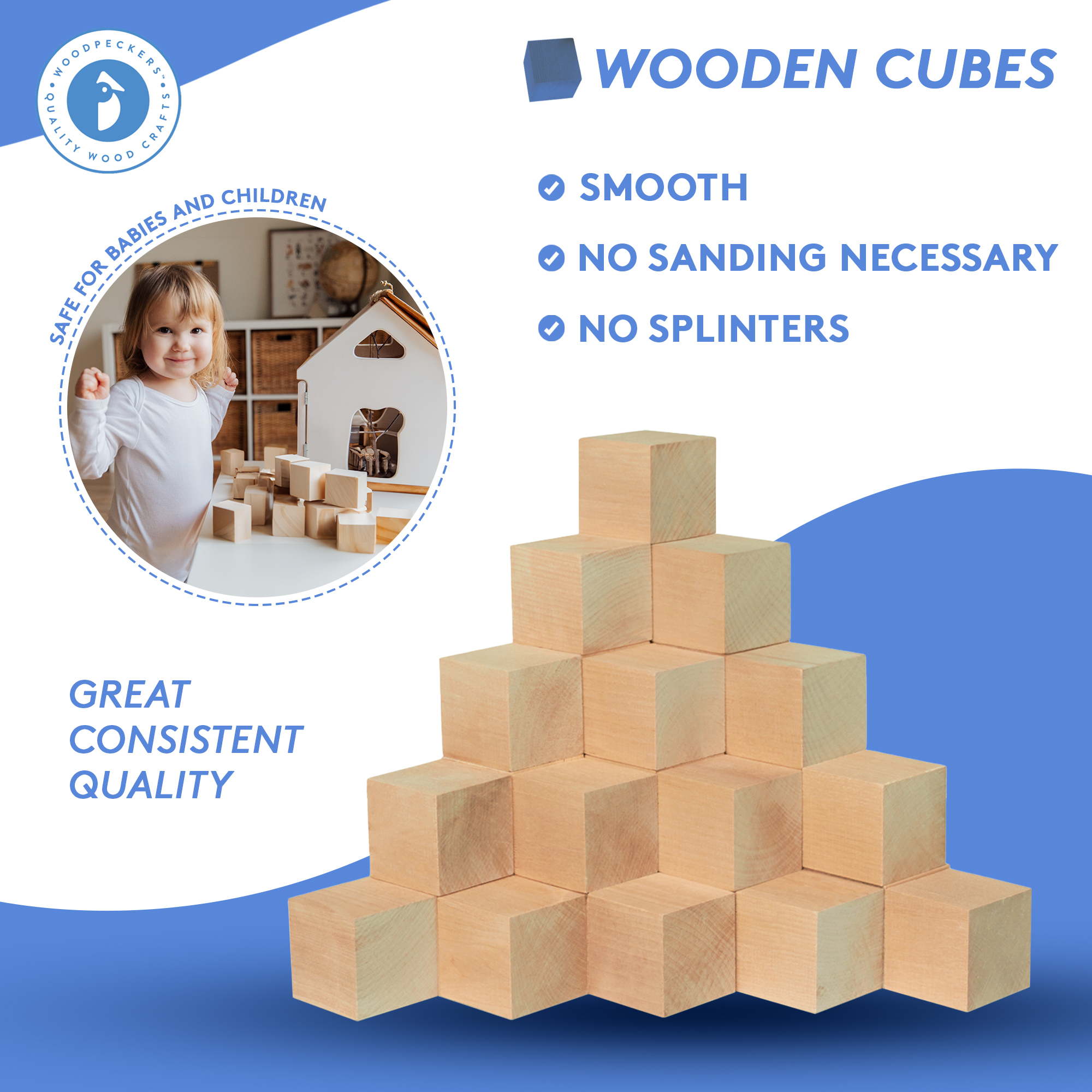 Wood Cubes 4 inch Unfinished, Small Blocks, Crafts & Décor