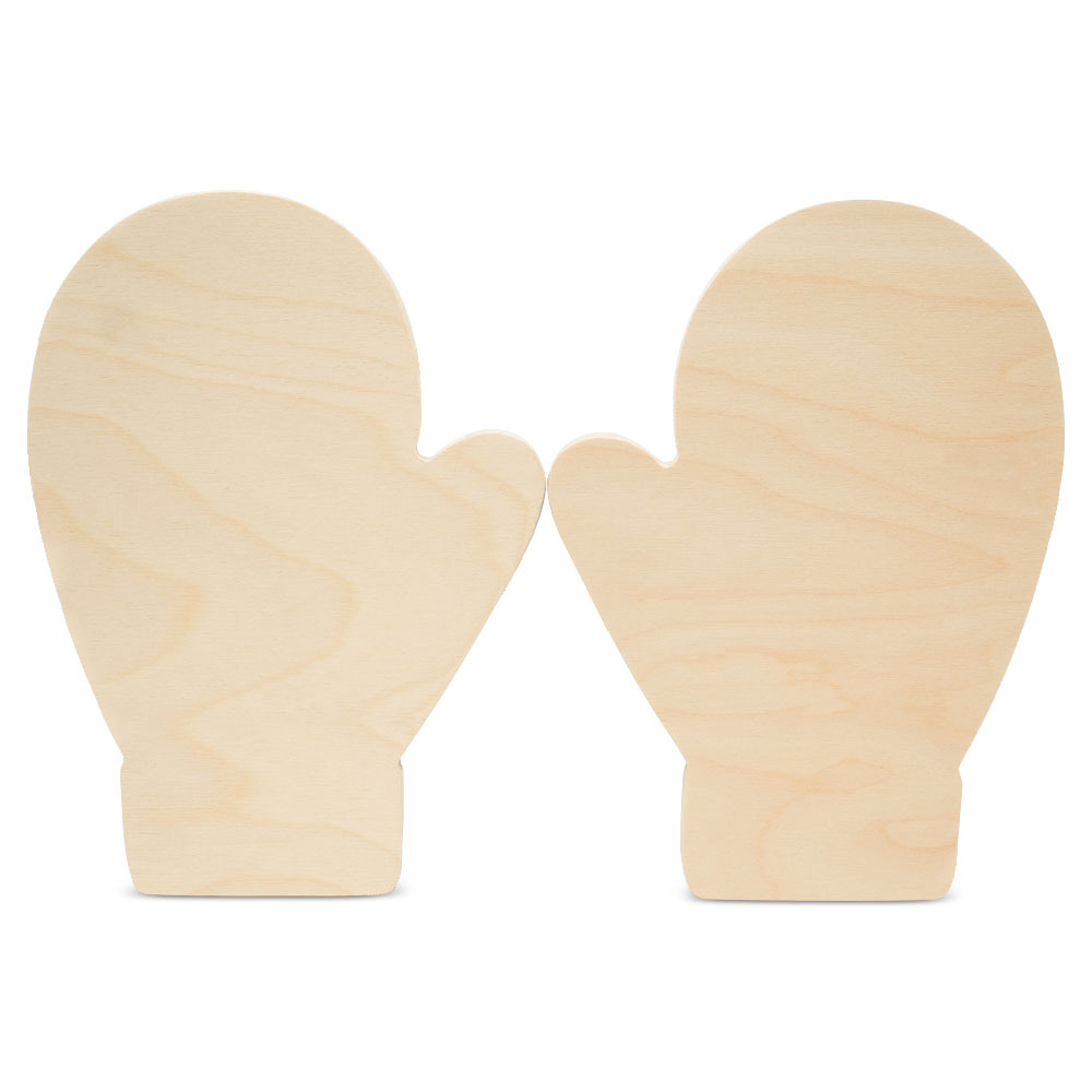 Mitten Wood Cutouts 8”, Unfinished Wooden Shapes for Crafts/Decor, Woodpeckers