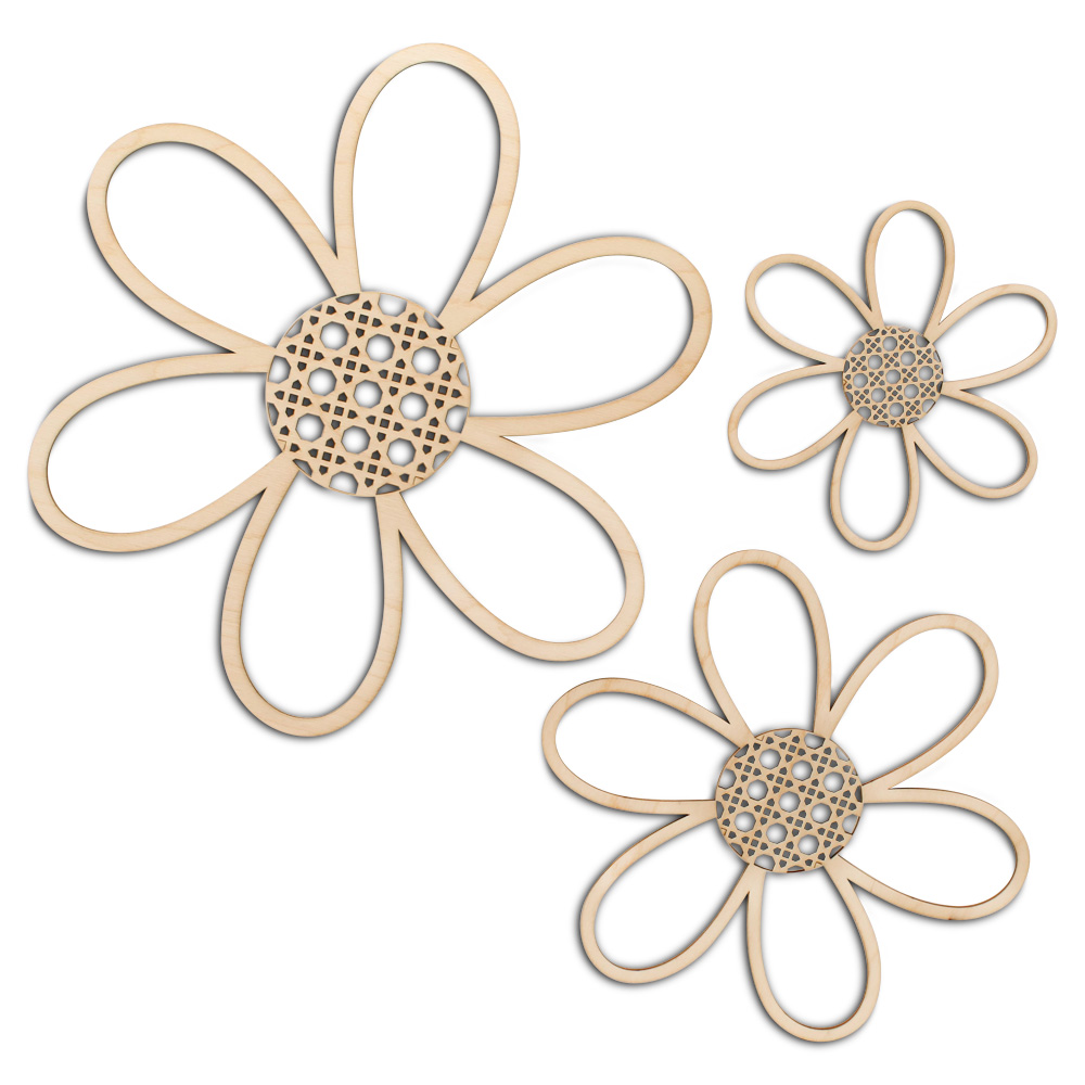 Rattan Daisy Wall Decor 12”, Pack of 2 Wood Flowers, Nursery/Party | Woodpeckers