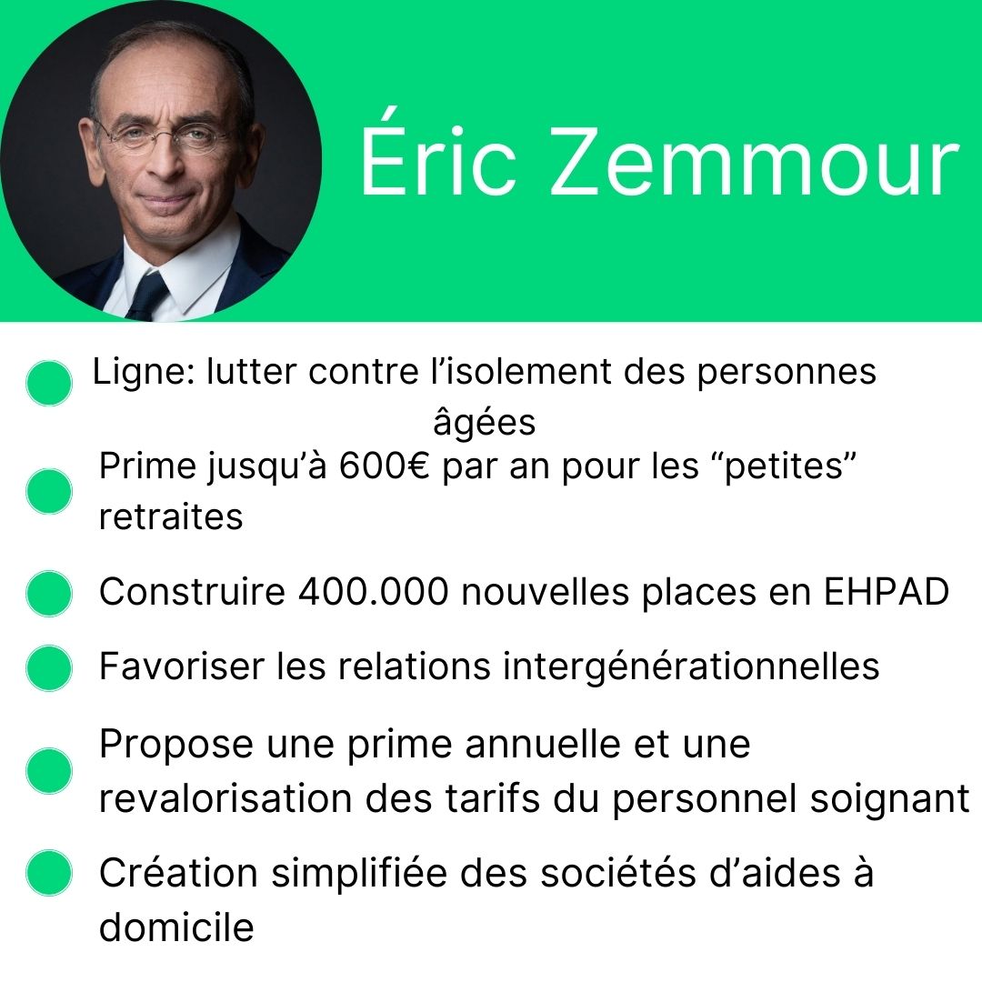Programme électoral d'Eric Zemmour visant les seniors