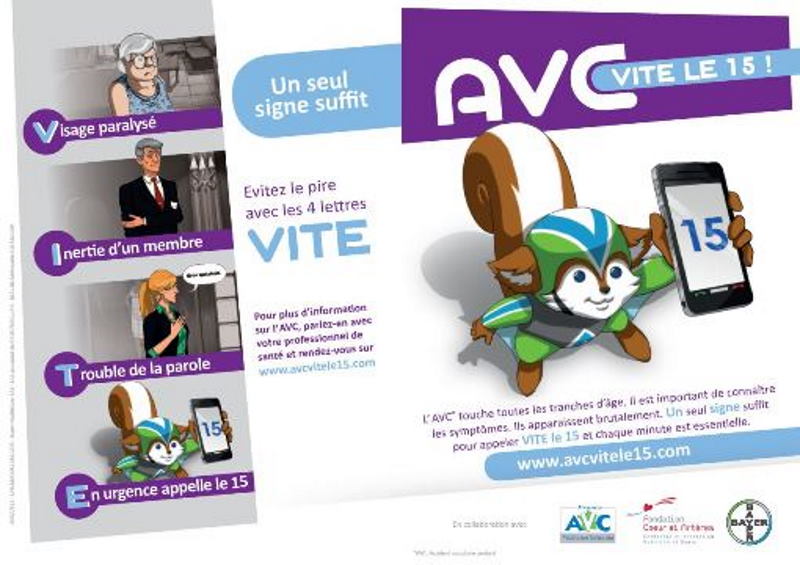 Affiche de la campagne Bayer pour sensibiliser aux AVC et à la façon de réagir VITE