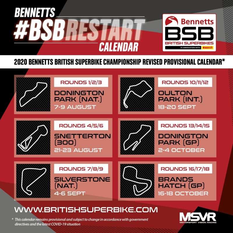 Revised 2020 Bennetts British Superbike calendar announced