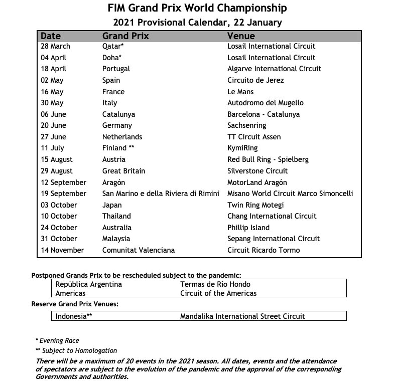 2021 motogp schedule