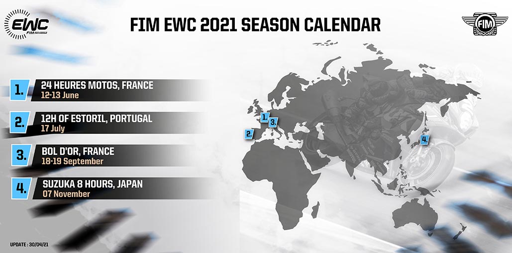 Revised 2021 FIM EWC calendar without the 8 Hours of Oschersleben