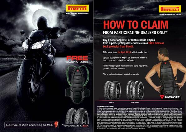 Pirelli Partners With Dainese To Offer Customers A Free Back Protector