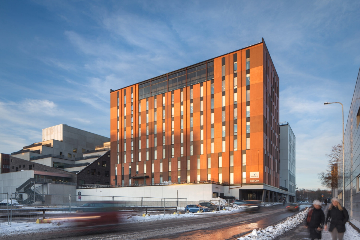 CivilCity Turun Tiedepuistossa Lemminkäisenkadun puolelta.