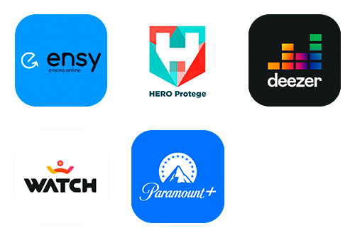 ensy + hero + deezer + whatch + paramount