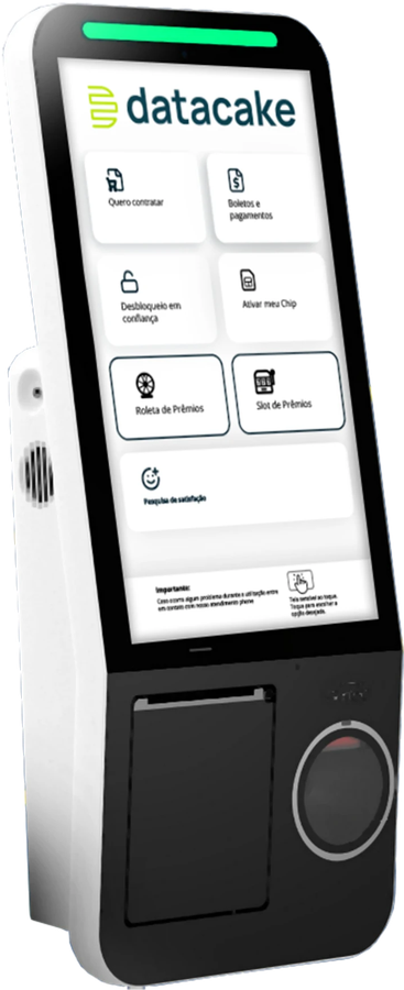 SK315 — totem de autoatendimento de balcão com tela ampliada, impressora e leitor NFC