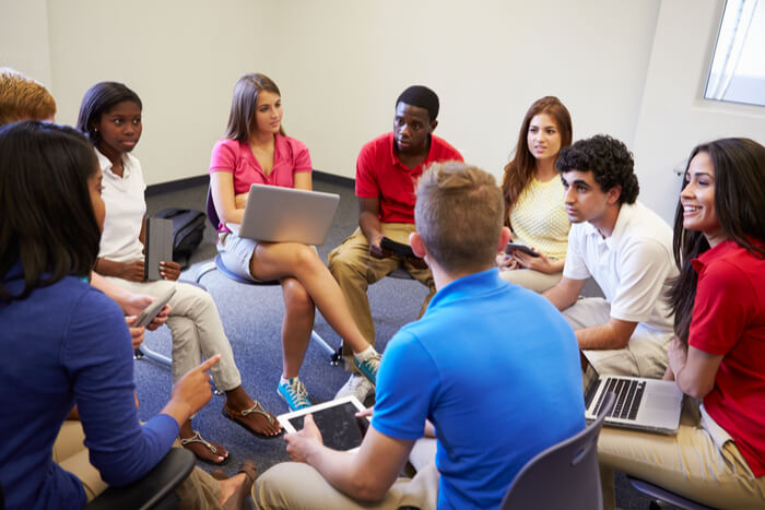 High school students having a group discussion