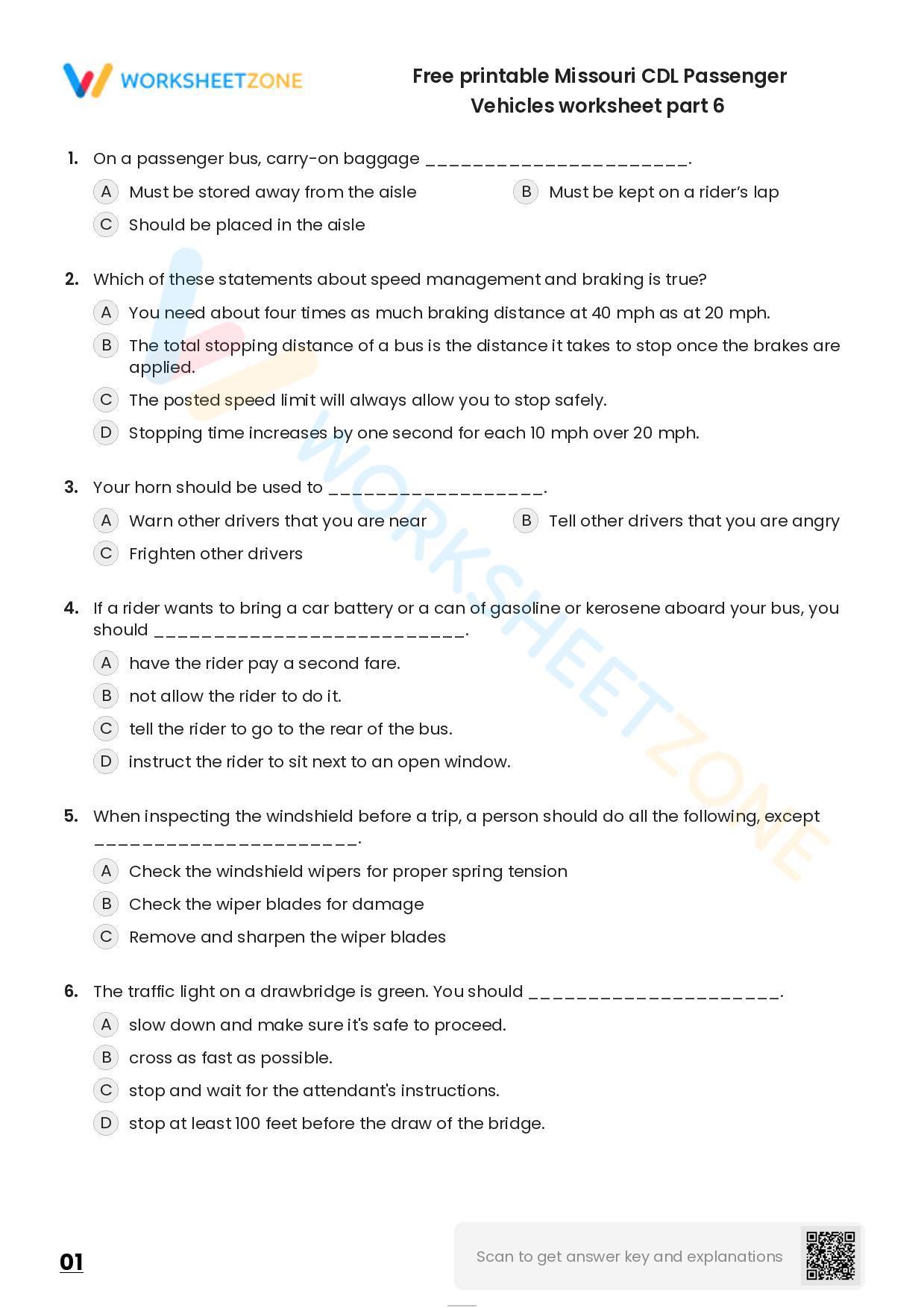 Free Printable Missouri CDL Passenger Vehicles Worksheet Part 6