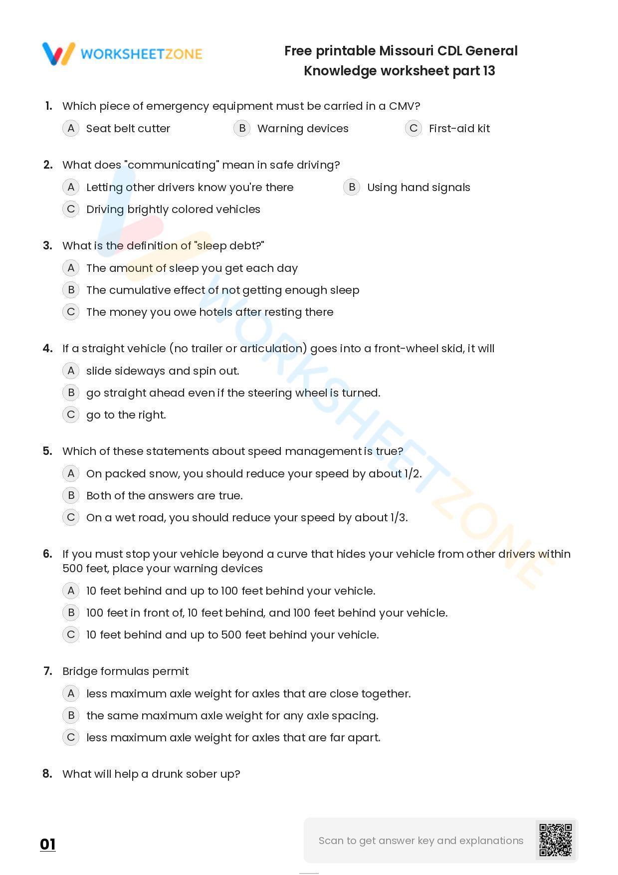 Free printable Missouri CDL General Knowledge worksheet part 20 ...