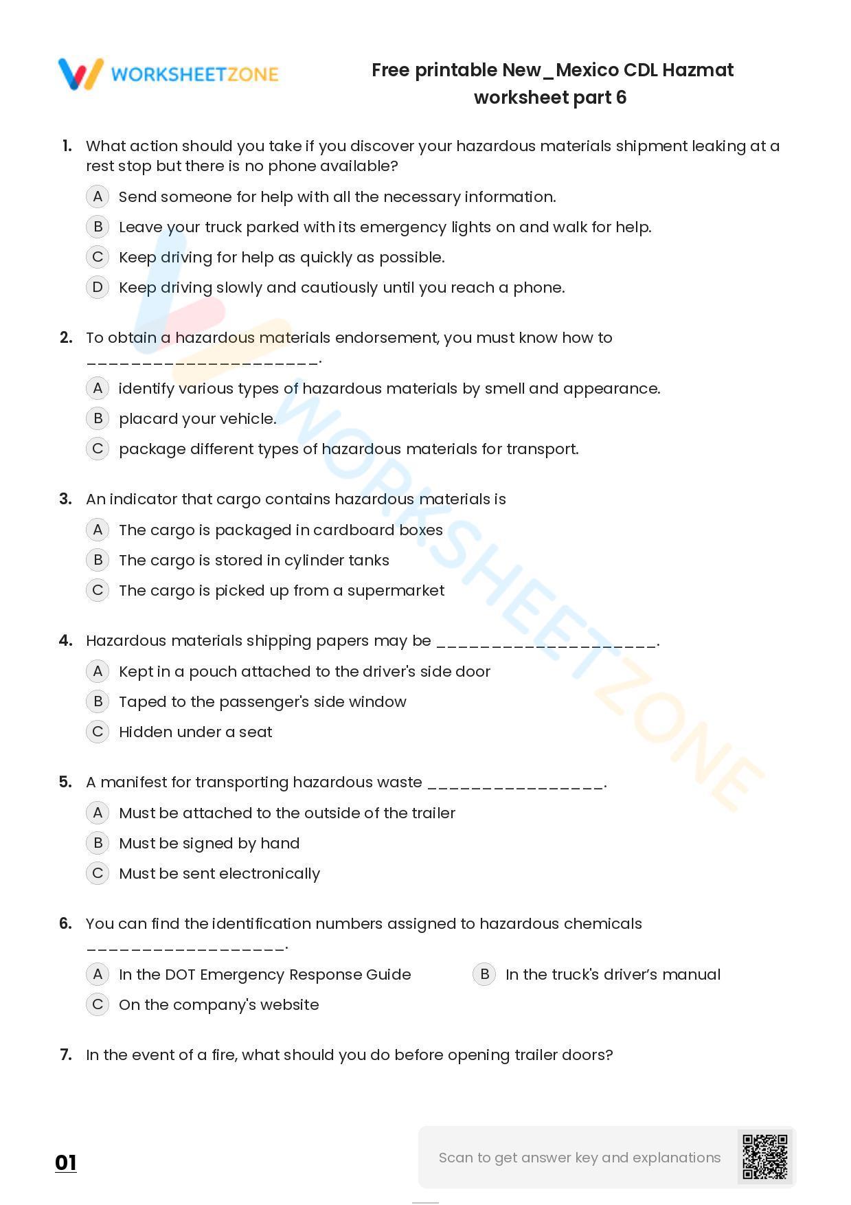 Free Printable New/Mexico CDL Hazmat Worksheet Part 6