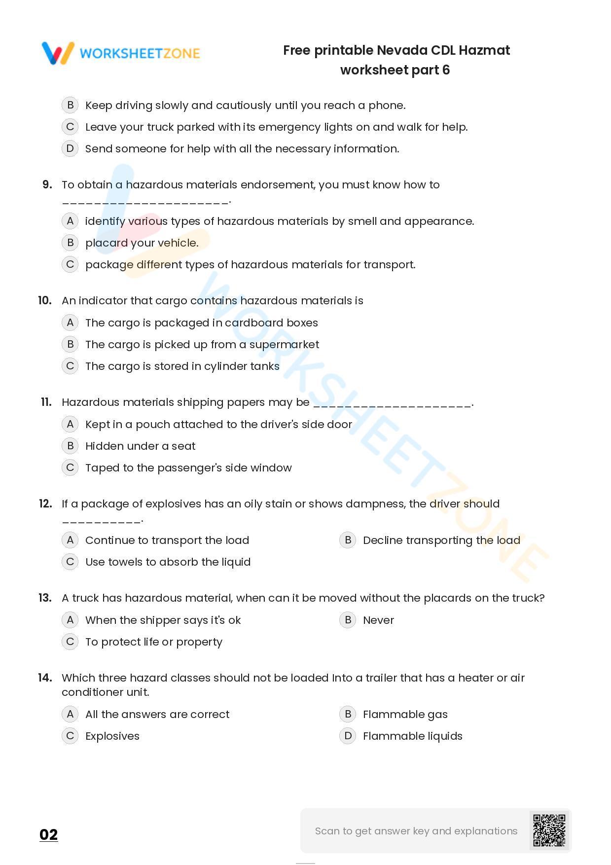 Free printable Nevada CDL Hazmat practice test Worksheet Zone Free printable Nevada CDL Hazmat practice test Worksheet Zone