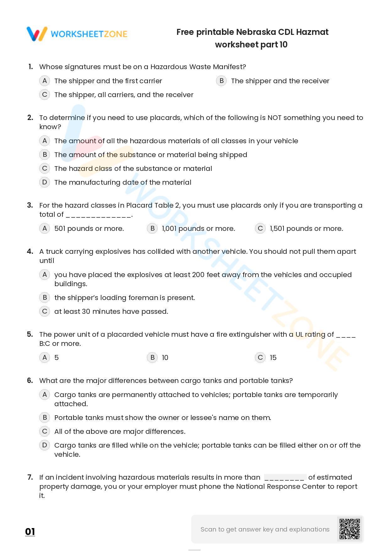 Free printable Nebraska CDL Hazmat worksheet part 4 Worksheet Zone Free printable Nebraska CDL Hazmat worksheet part 4 Worksheet Zone