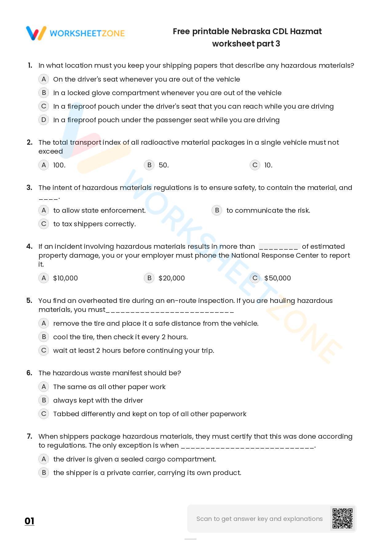 Free printable Nebraska CDL Hazmat worksheet part 7 Worksheet Zone Free printable Nebraska CDL Hazmat worksheet part 7 Worksheet Zone