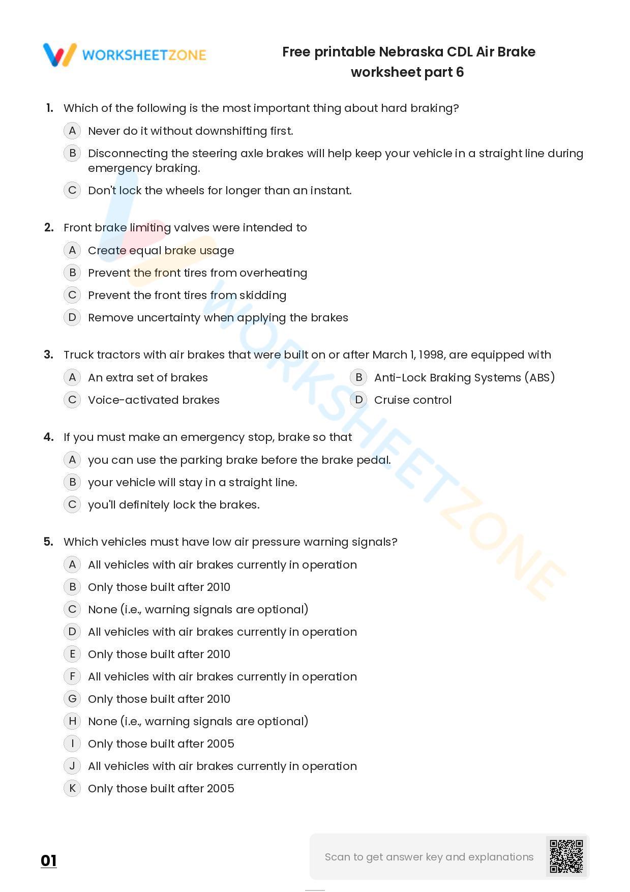 Free printable Nebraska CDL Air Brake worksheet part 6 Worksheet Zone