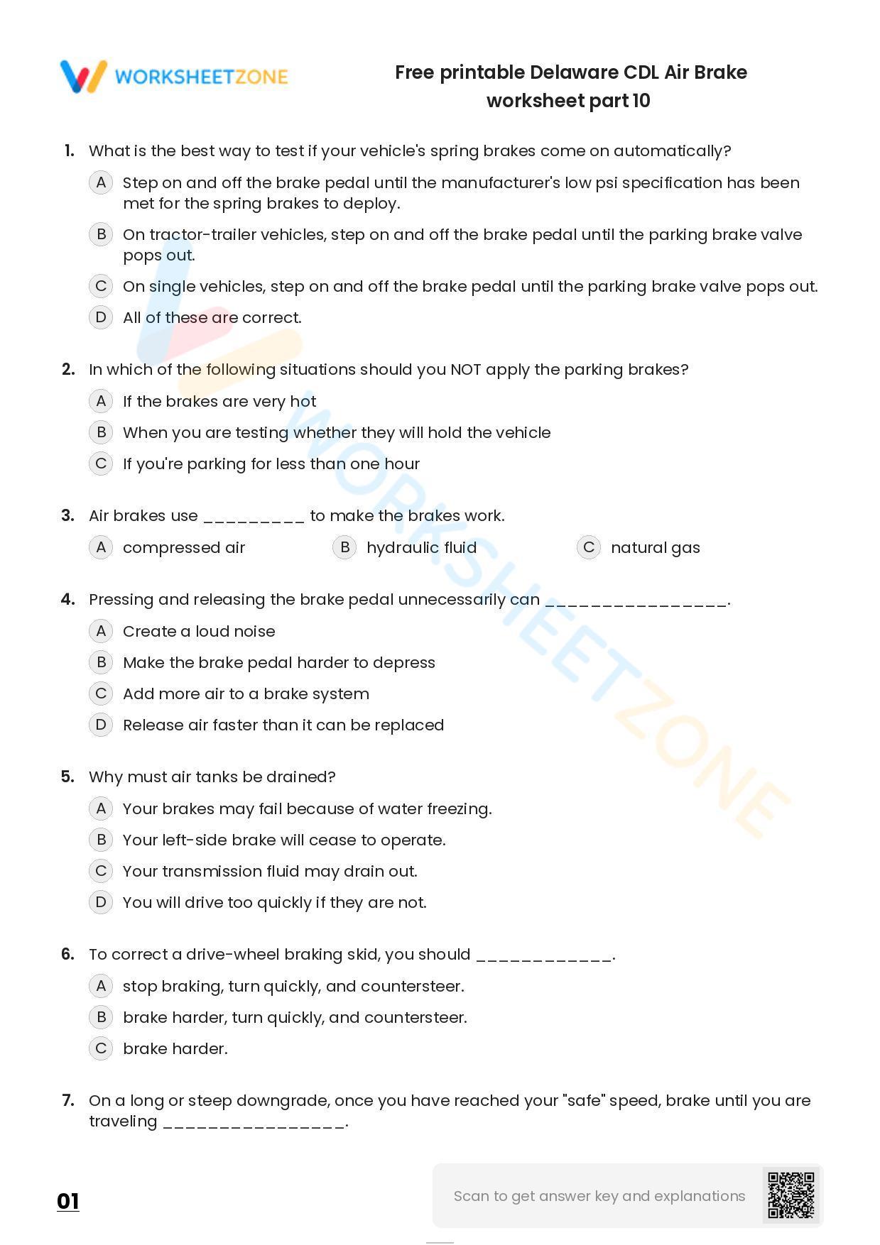 Free printable Delaware CDL Air Brake practice test Worksheet Zone