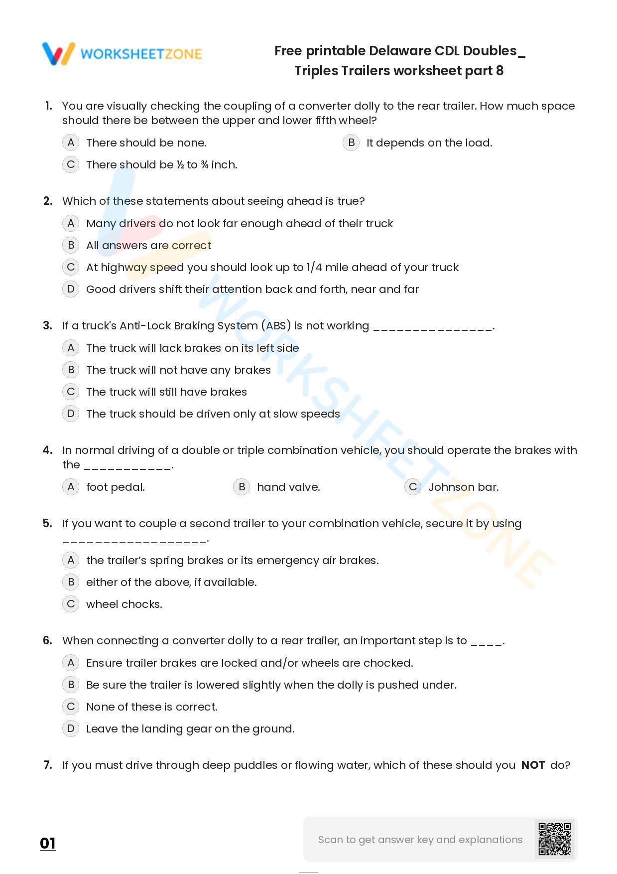 Free Printable Delaware CDL Doubles/ Triples Trailers Worksheet Part 8