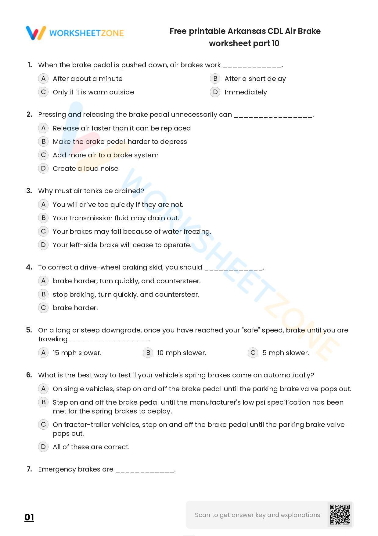 Free printable Arkansas CDL Air Brake practice test Worksheet Zone