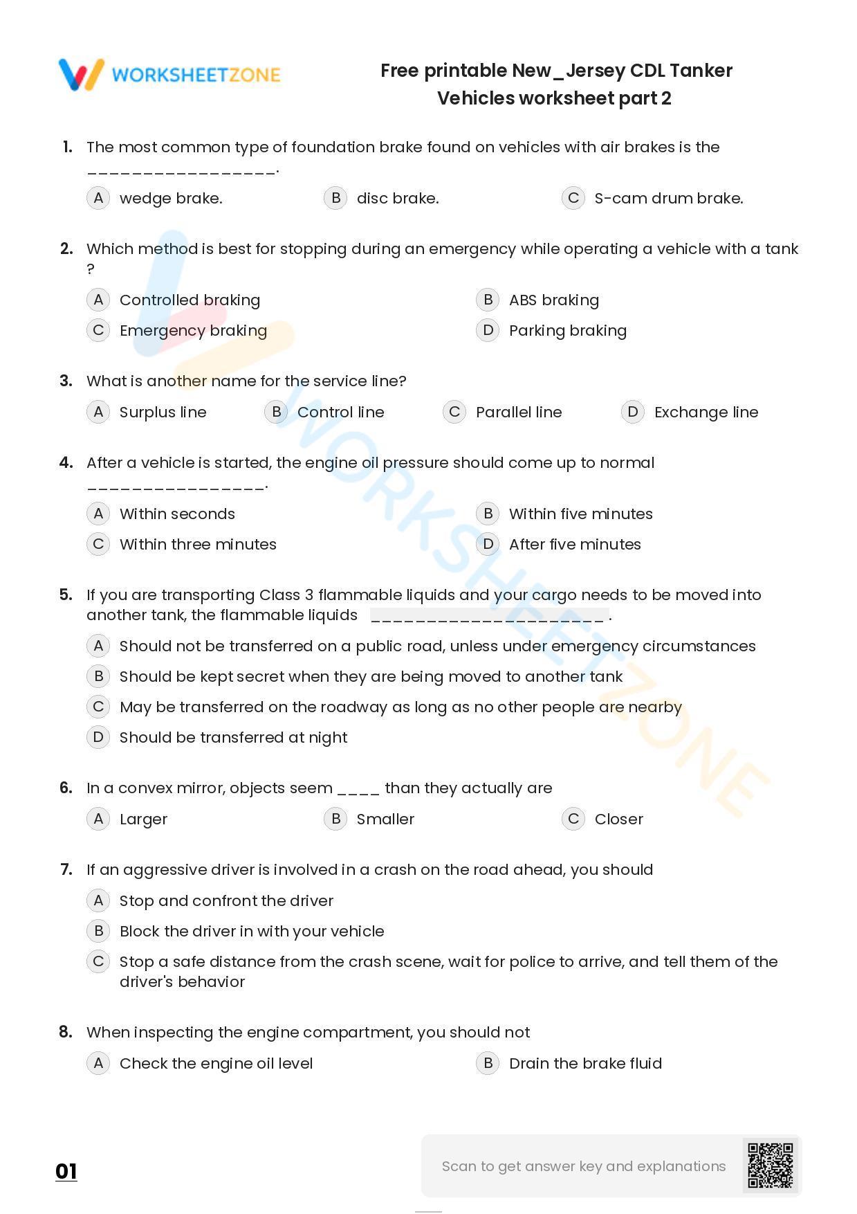 Free Printable New/Jersey CDL Tanker Vehicles Worksheet Part 2