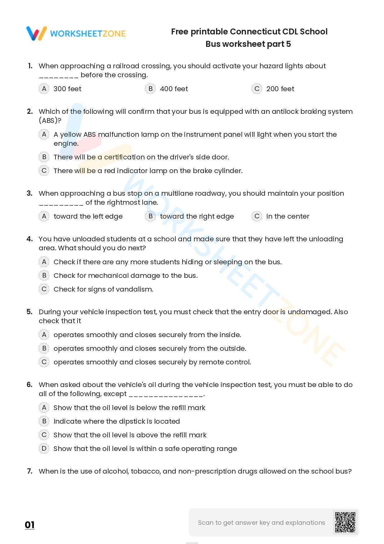 Free printable connecticut cdl school bus worksheet part 5