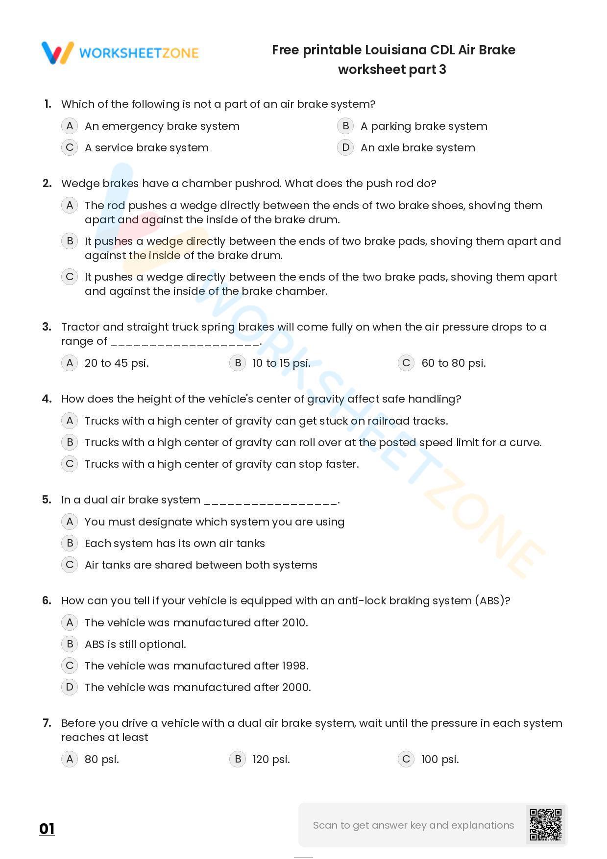 Free printable Louisiana CDL Air Brake worksheet part 3 Worksheet Zone