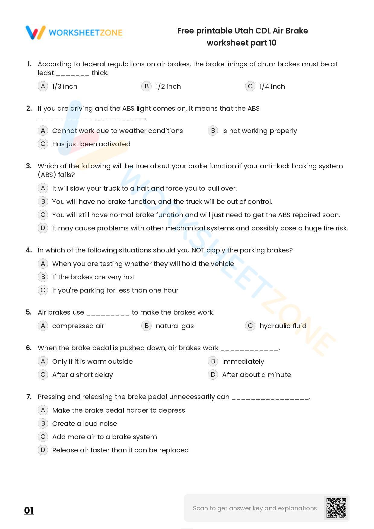 Free printable Utah CDL Air Brake practice test Worksheet Zone