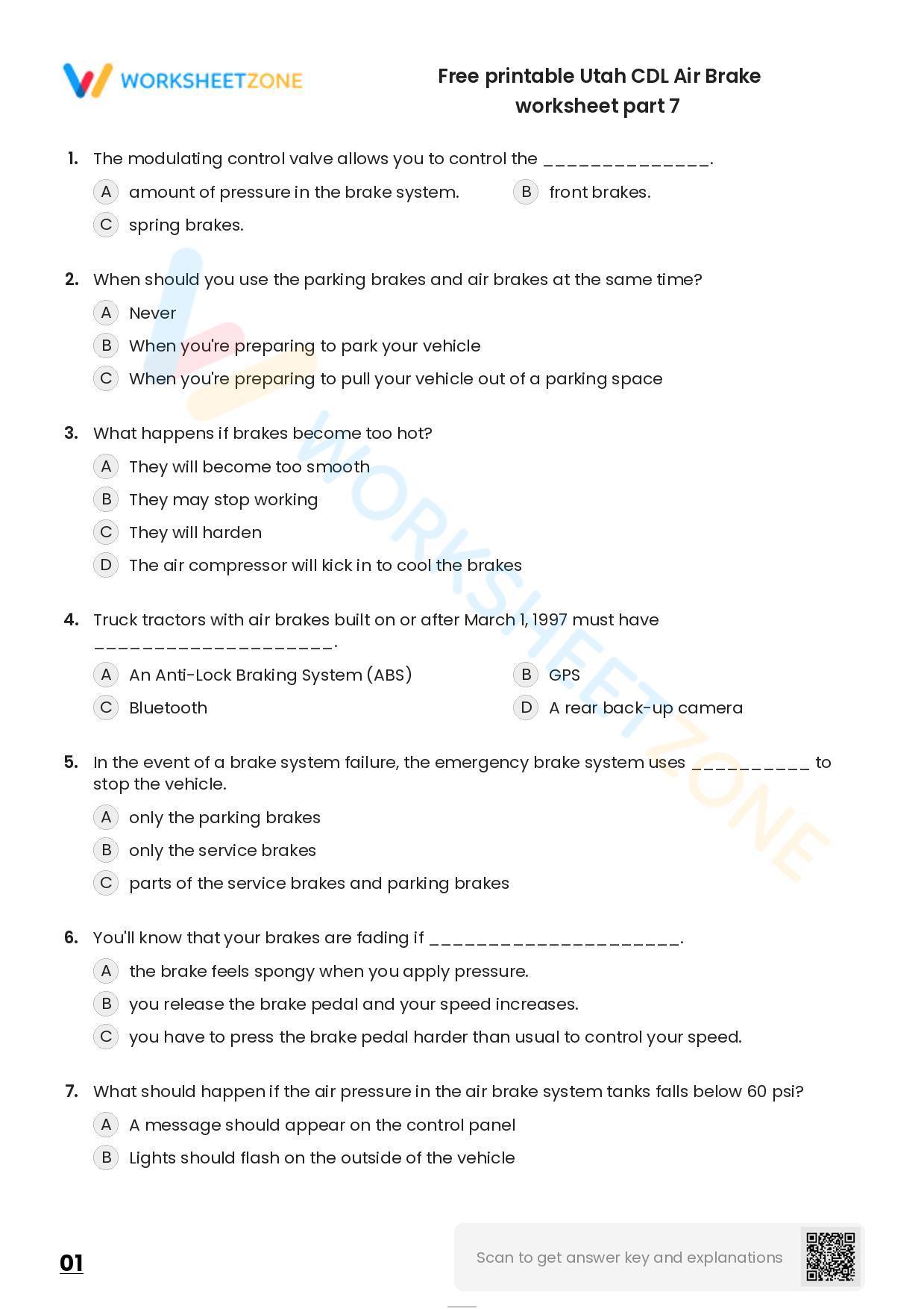 Free printable Utah CDL Air Brake practice test Worksheet Zone