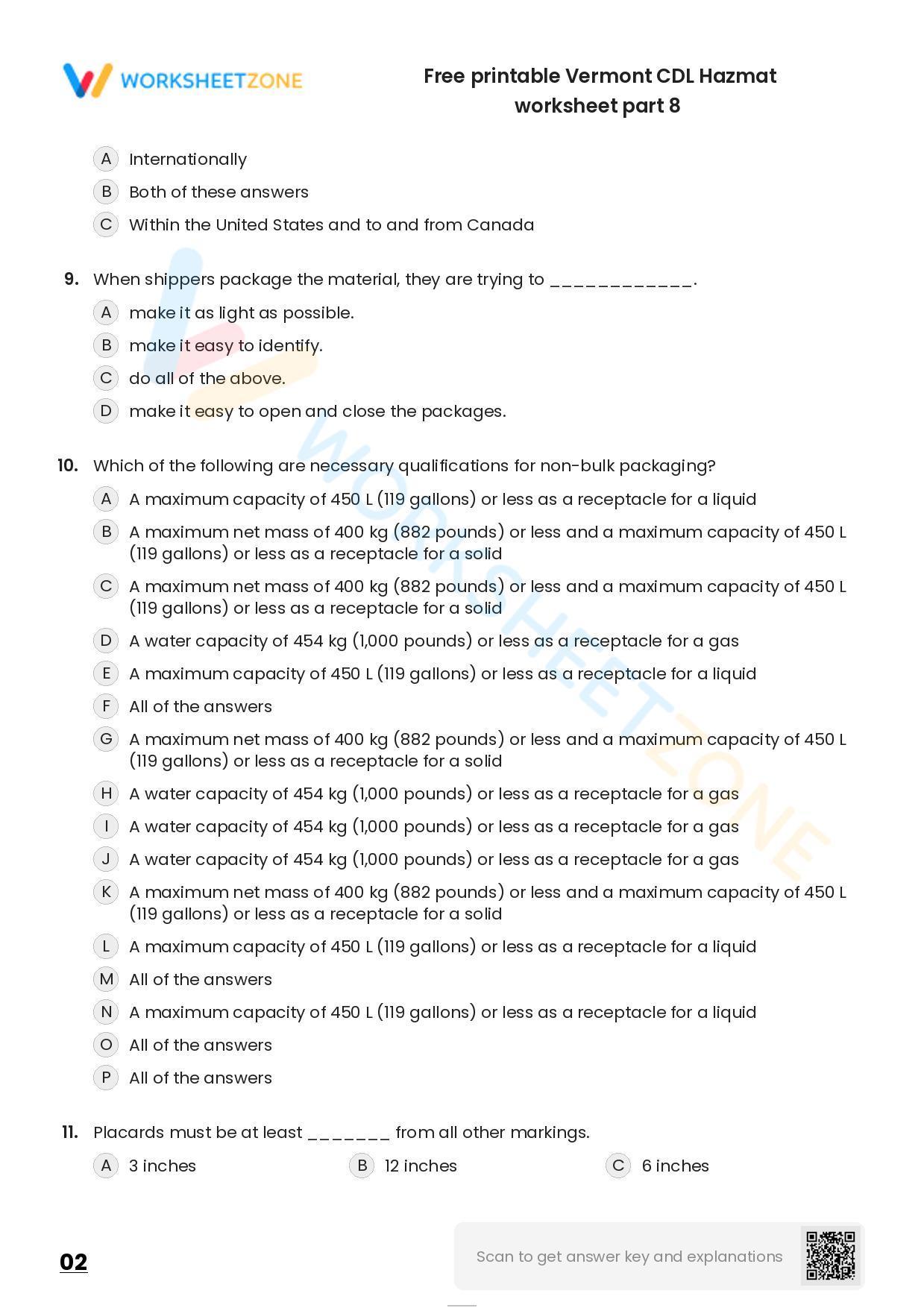 Free printable Vermont CDL Hazmat practice test | Worksheet Zone