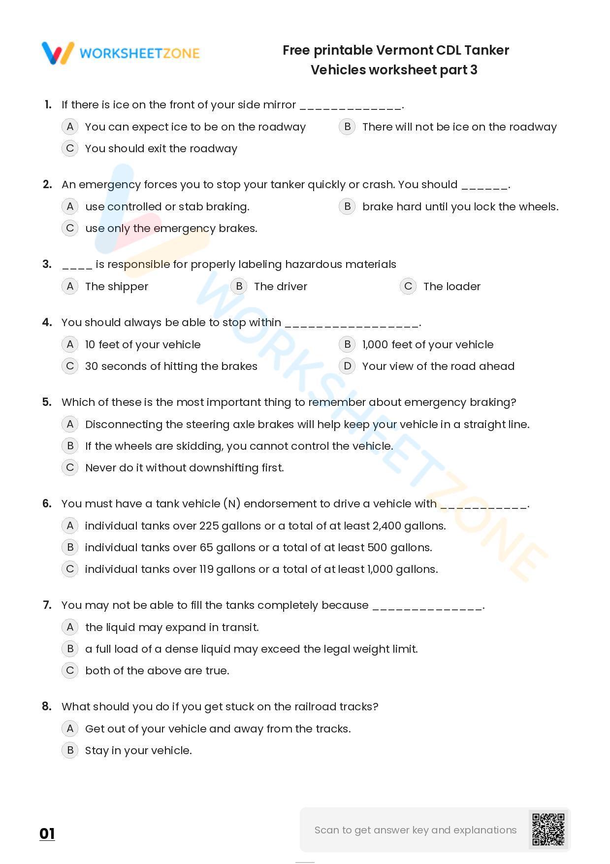 Free printable Vermont CDL Tanker Vehicles worksheet part 5 | Worksheet ...