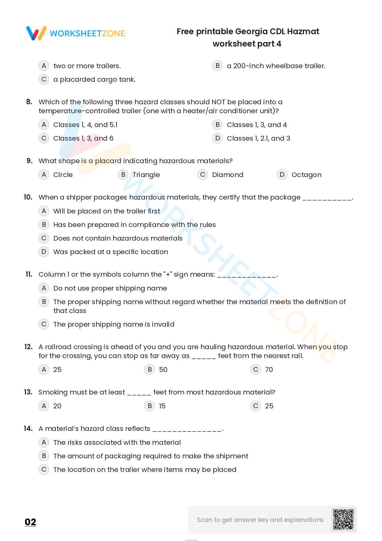 Free printable CDL Hazmat practice test Worksheet Zone