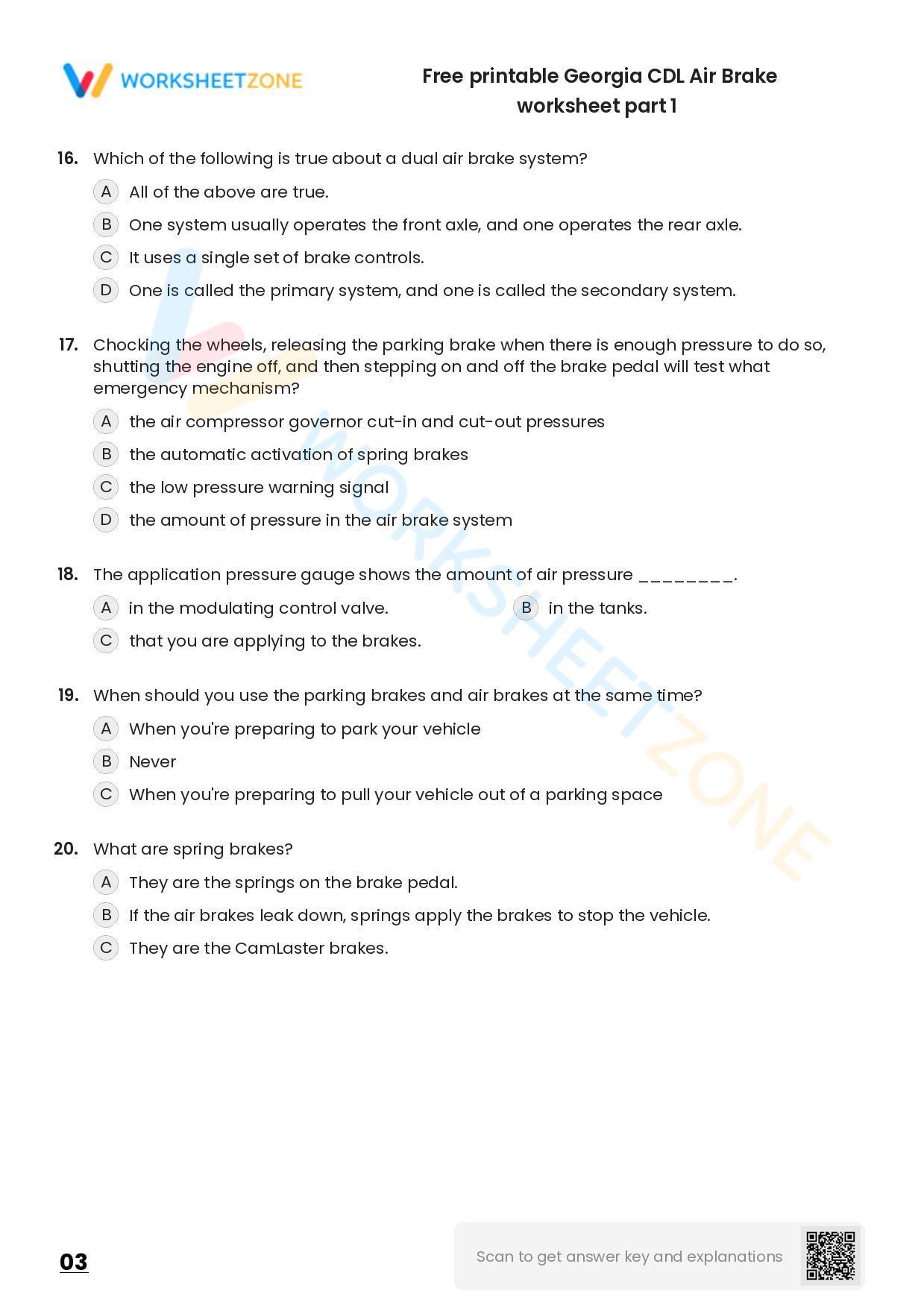 Free Printable Georgia Cdl Air Brake Practice Test Worksheet Zone 9233