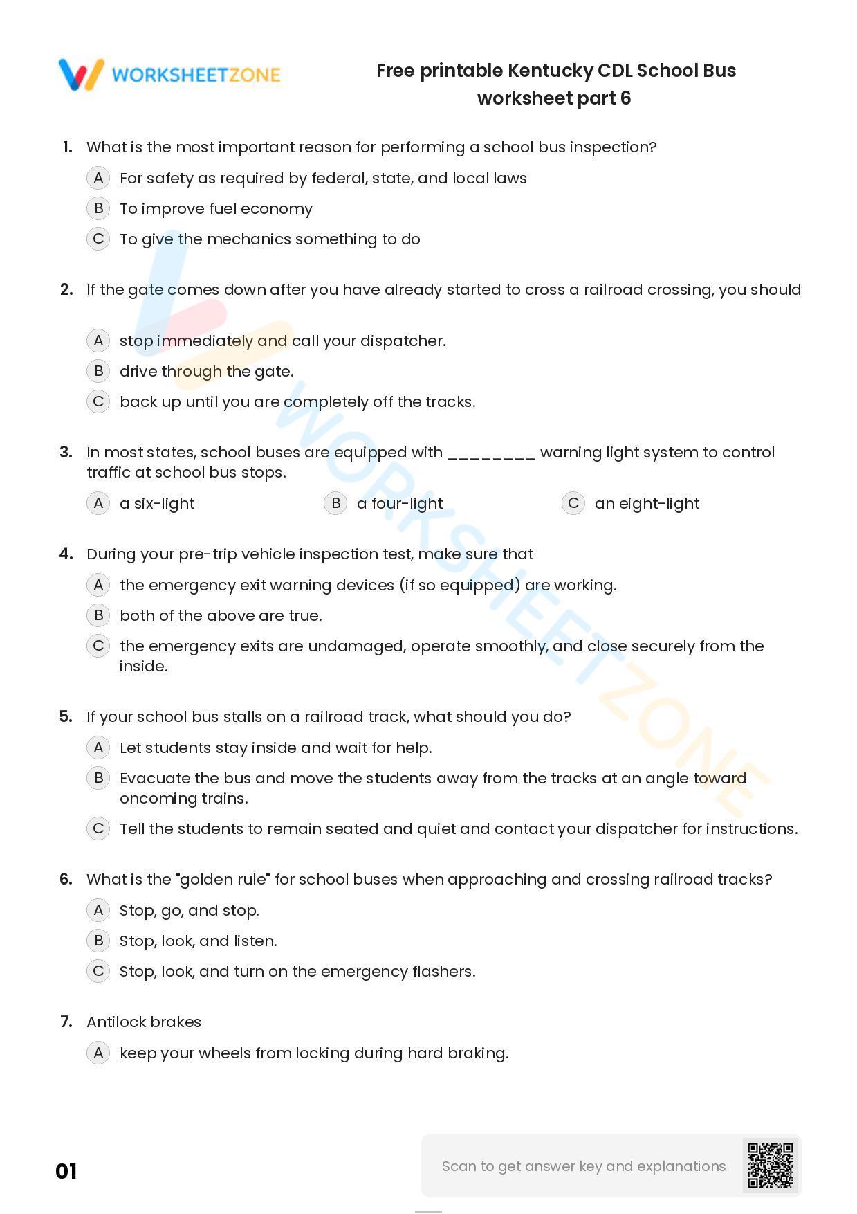 Free printable Kentucky CDL School Bus worksheet part 6 | Worksheetzone