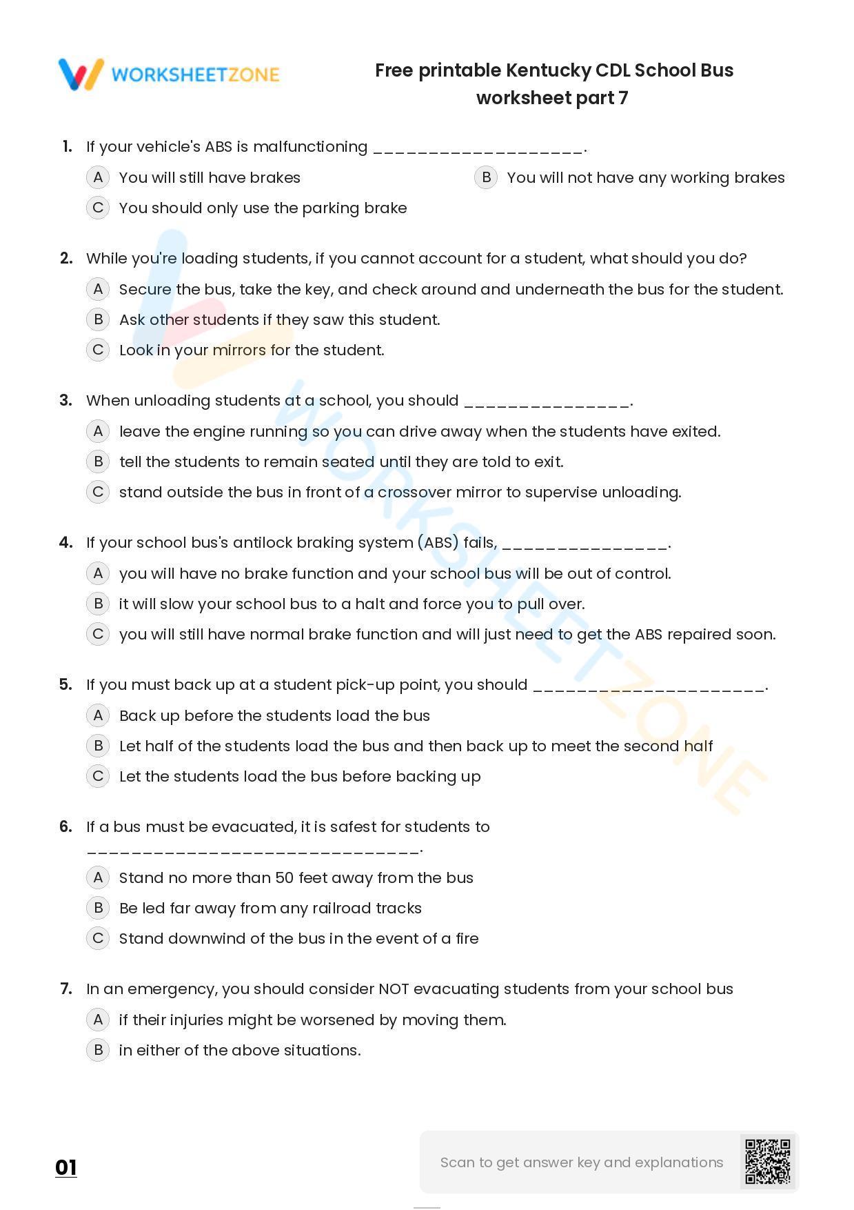 Free Printable Kentucky CDL School Bus Worksheet Part 7