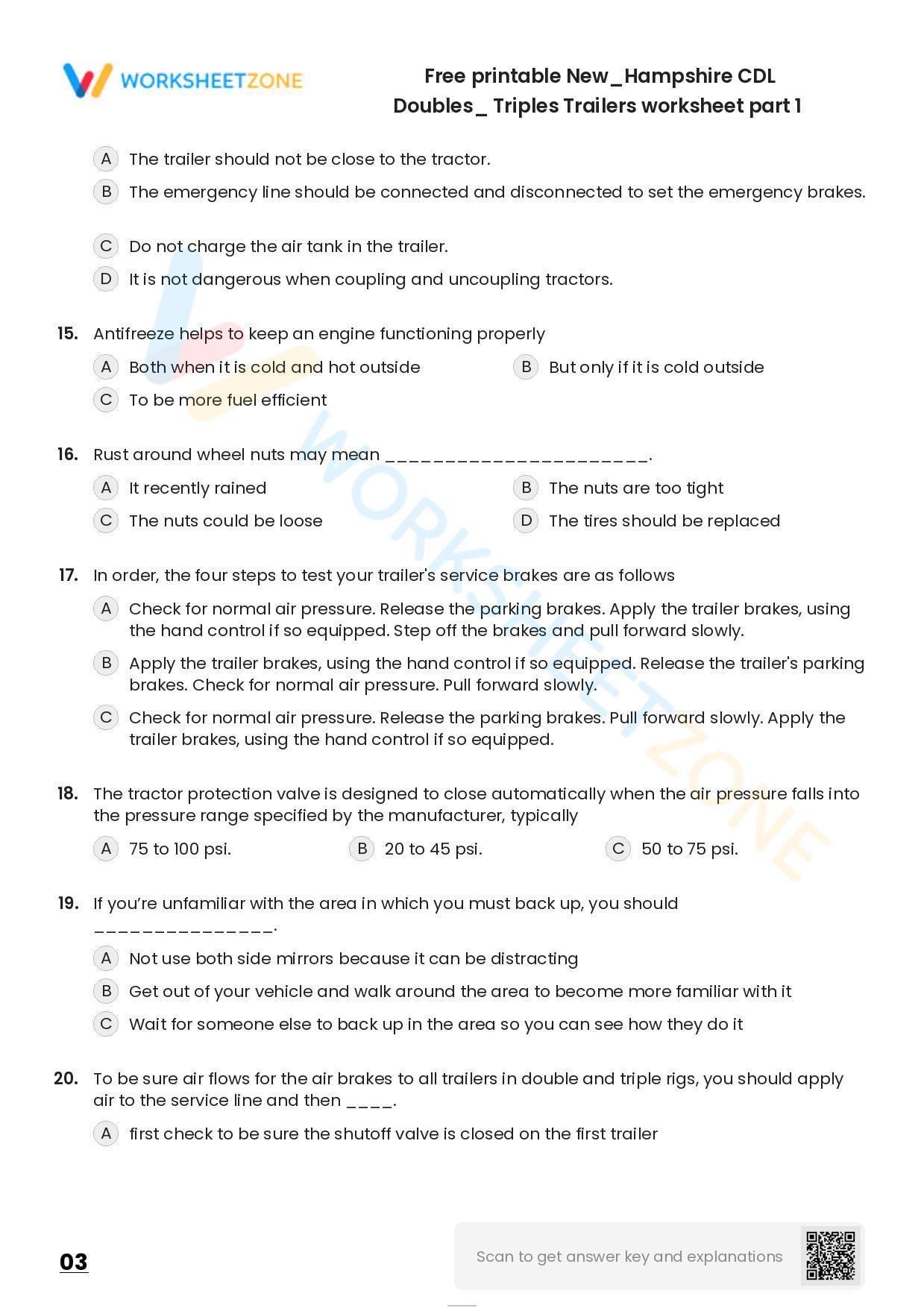 Free printable New/Hampshire CDL Doubles_ Triples Trailers practice ...