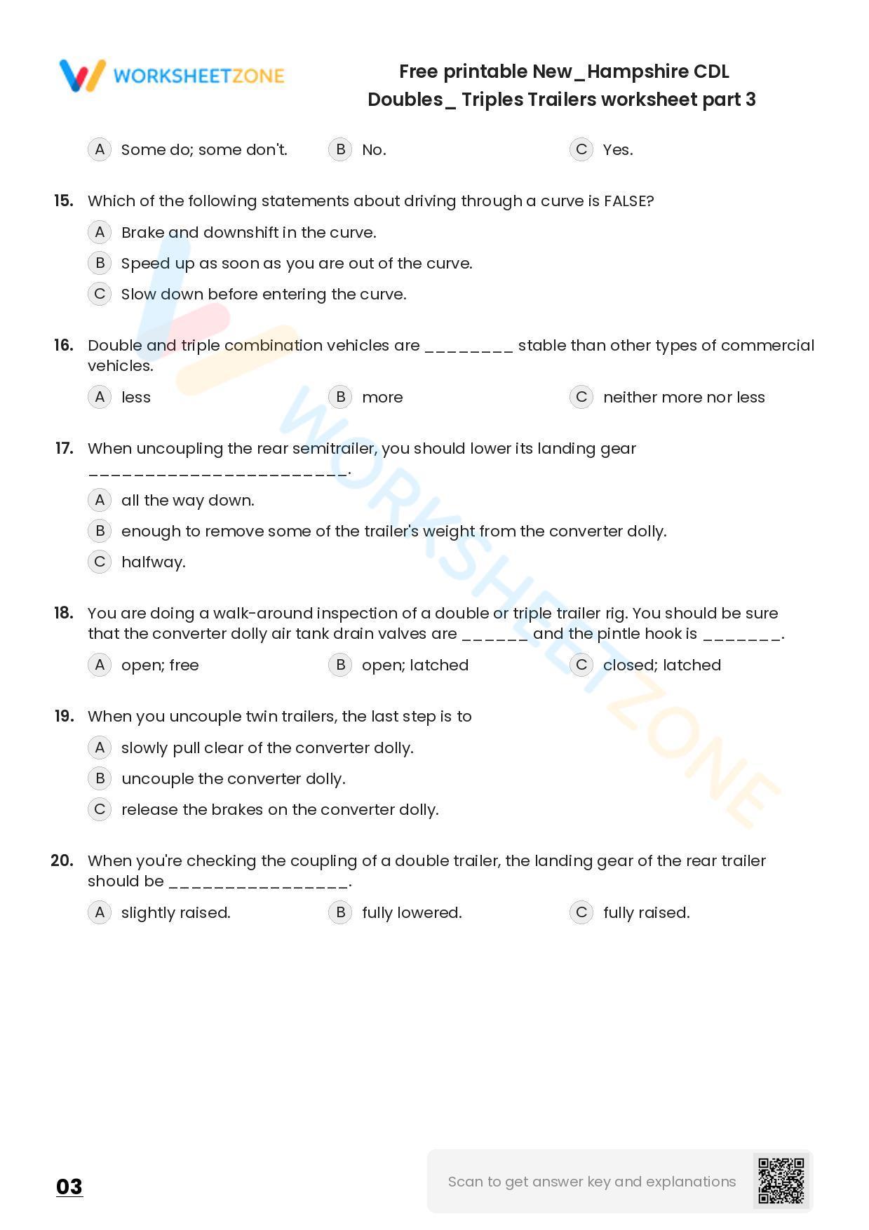 Free printable New/Hampshire CDL Doubles_ Triples Trailers practice ...