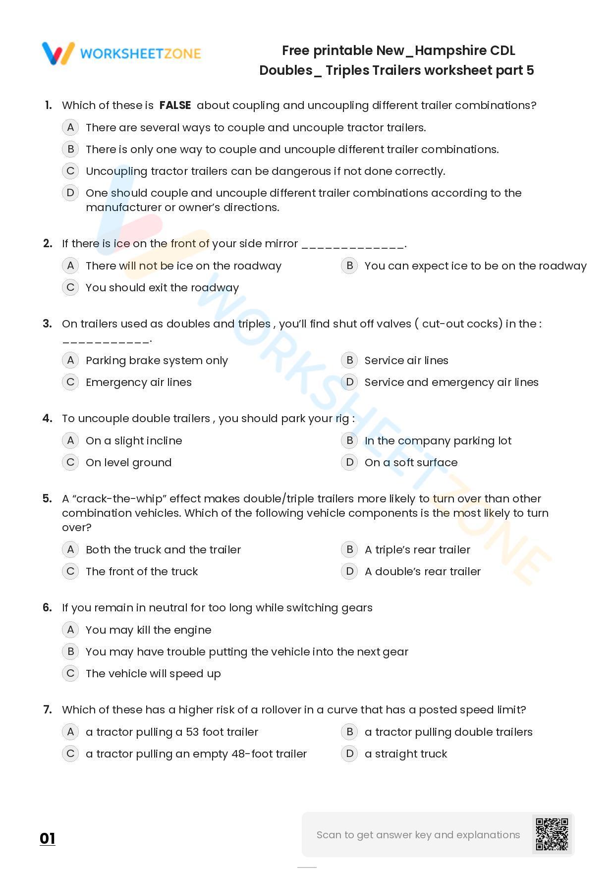 Free printable New/Hampshire CDL Doubles_ Triples Trailers practice ...
